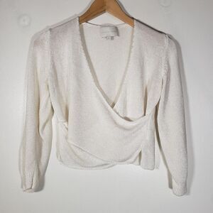Michelle Mason Long Sleeve V Neck Crop Top Blouse Size XS/S